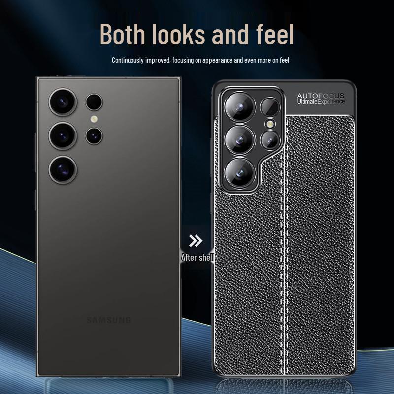 Samsung A55 5G Lychee Full Coverage Soft Case - S25 Ultra Leather Pattern Anti-Drop Protective Case