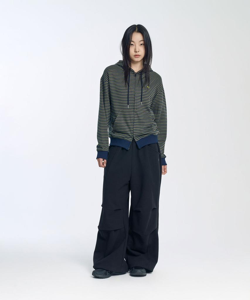 Slow Record House Striped Knit Zip-Up Hoodie_Khaki