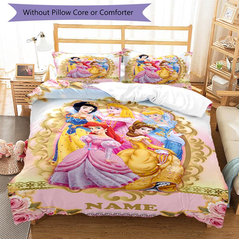 3pcs Custom Name Princess Bedding Set Duvet Cover Closure Includes 1 Duvet Cover & 2 Pillowcases, Soft and Comfortable for All Seasons.
