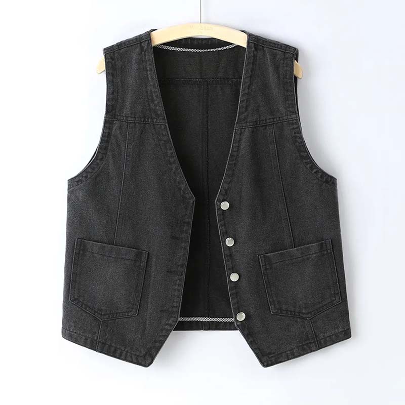 Denim Vest Jacket Summer Vintage Women Casual Solid Color Sleeveless Jean Jacket Top