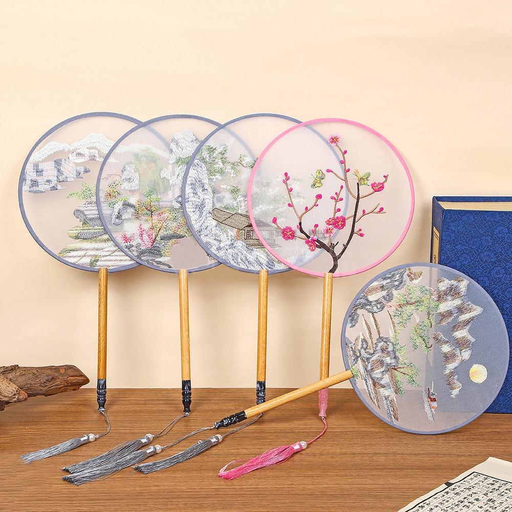 With Tassels Chinese Embroidery Fan Handheld Silk Fan Dance Fan Tuan Fan  Photography Prop