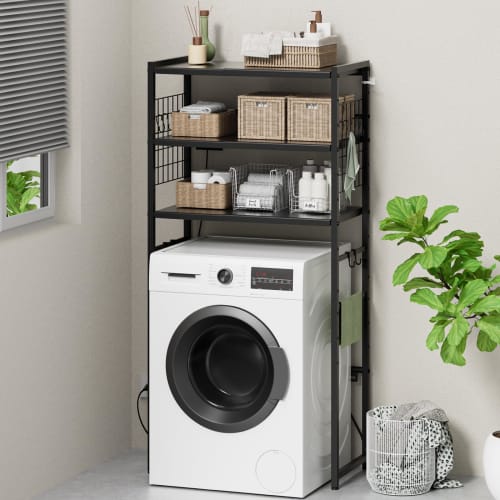 TKUIN Trash Can/Refrigerator Rack [50-80cm Wide, Extendable, with Two Outlets] Microwave Rack, Washing Machine Rack, Microwave Stand, Adjustable Shelf