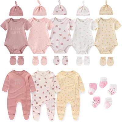 23PCS Newborn Clothing Set Short Sleeve Jumpsuit +hat +gloves + Socks  Infant Boy Girl Full Moon Gift Pack
