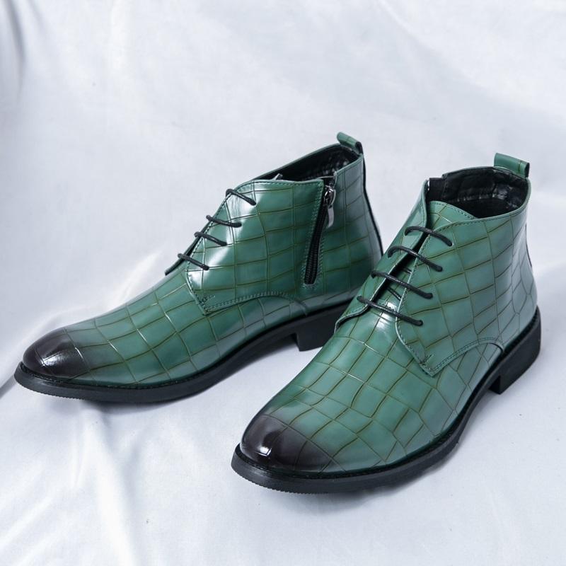 New Brand Designer Winter Pointed Alligator Pattern Leather Chelsea Ankle Boots For Men's Trend High Tops Shoes Zapatos Hombre