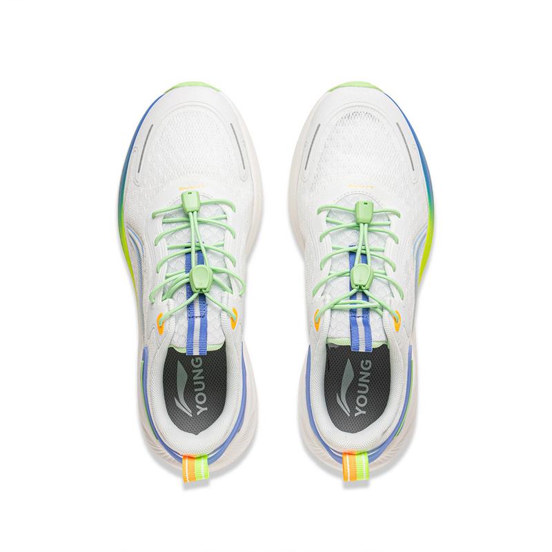 Li Ning Kids Comfortable Versatile Physical Test Shock Absorption Rebound Low-Top Running Shoes Men Running Shoes Standard-White Sky-Blue YKFV068-1