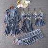1011 Golden Velvet Pajamas Homewear Four-piece Set, Suspender Pajamas Sexy Ladies Pajamas Autumn and Winter Warm Pajamas
