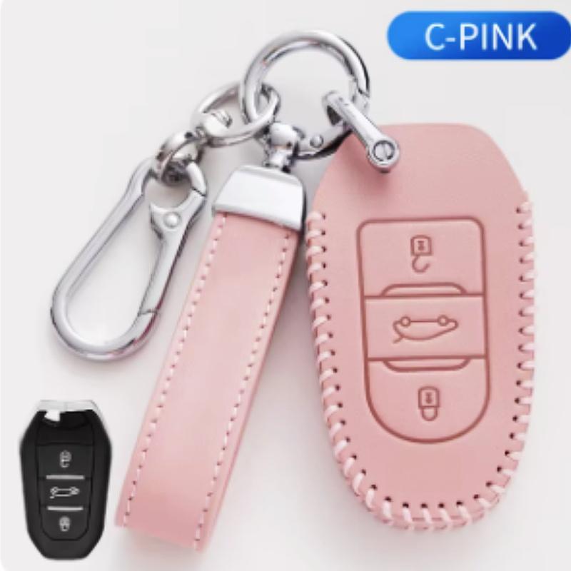 

Oli Шкіряний чохол для автомобільних ключів Чохол Shell Fob Holder для Peugeot 308 408 508 2008 3008 4008 5008 Для аксесуарів Citroen C4 C6 C3-XR For Peugeot рожевий
