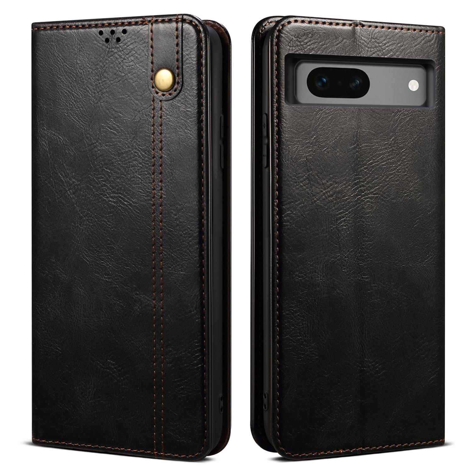 

For Google Pixel 8a Case Waxy Crazy Horse Leather Phone Cover Black