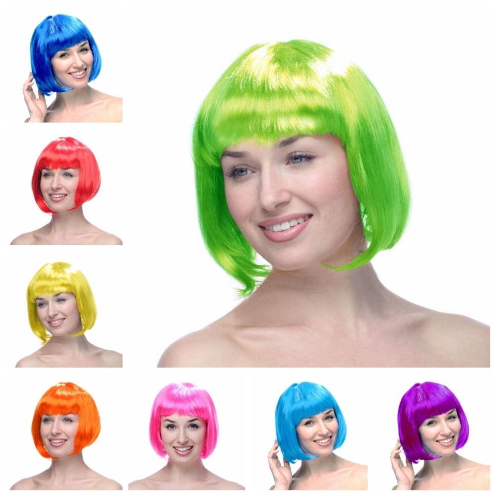 Funny Women Bobo Wig Pink Short Straight Hair Cosplay Party Bob Hair  Makeup Party
