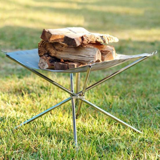 Portable Folding Firepit with Stainless Steel Grill Mesh Easy Setup Collapsible Outdoor Camping Picnic BBQ Grill Wood Burning Charcoal