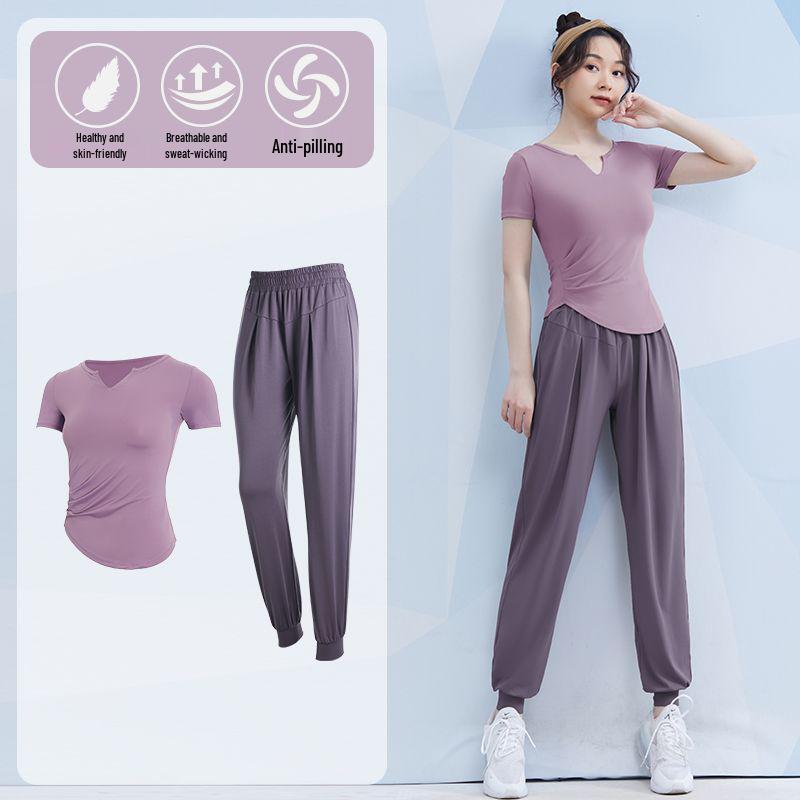 Women's Spring/Summer Yoga Suit Set - Short Sleeve Activewear for Outdoor Runs, Pilates, and Fitness Training