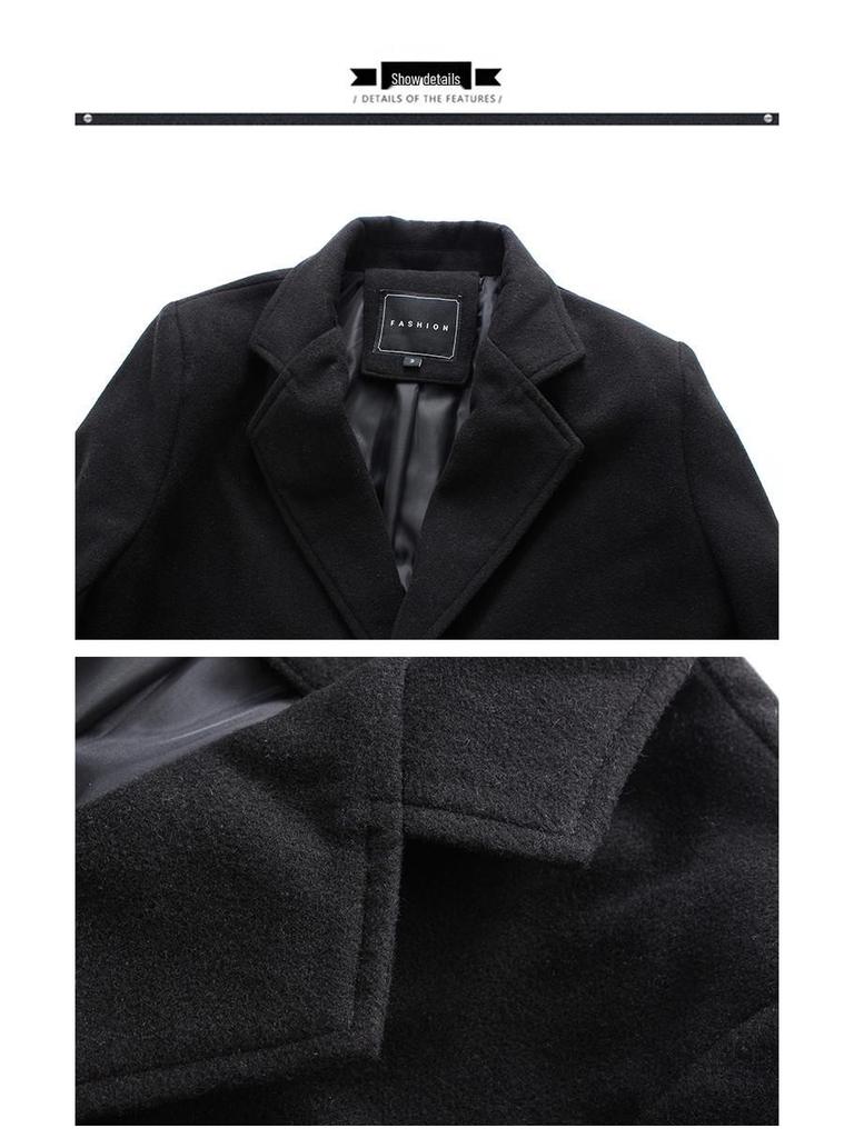 2024 Men's Solid Color Single-Breasted Wool Trench Coat