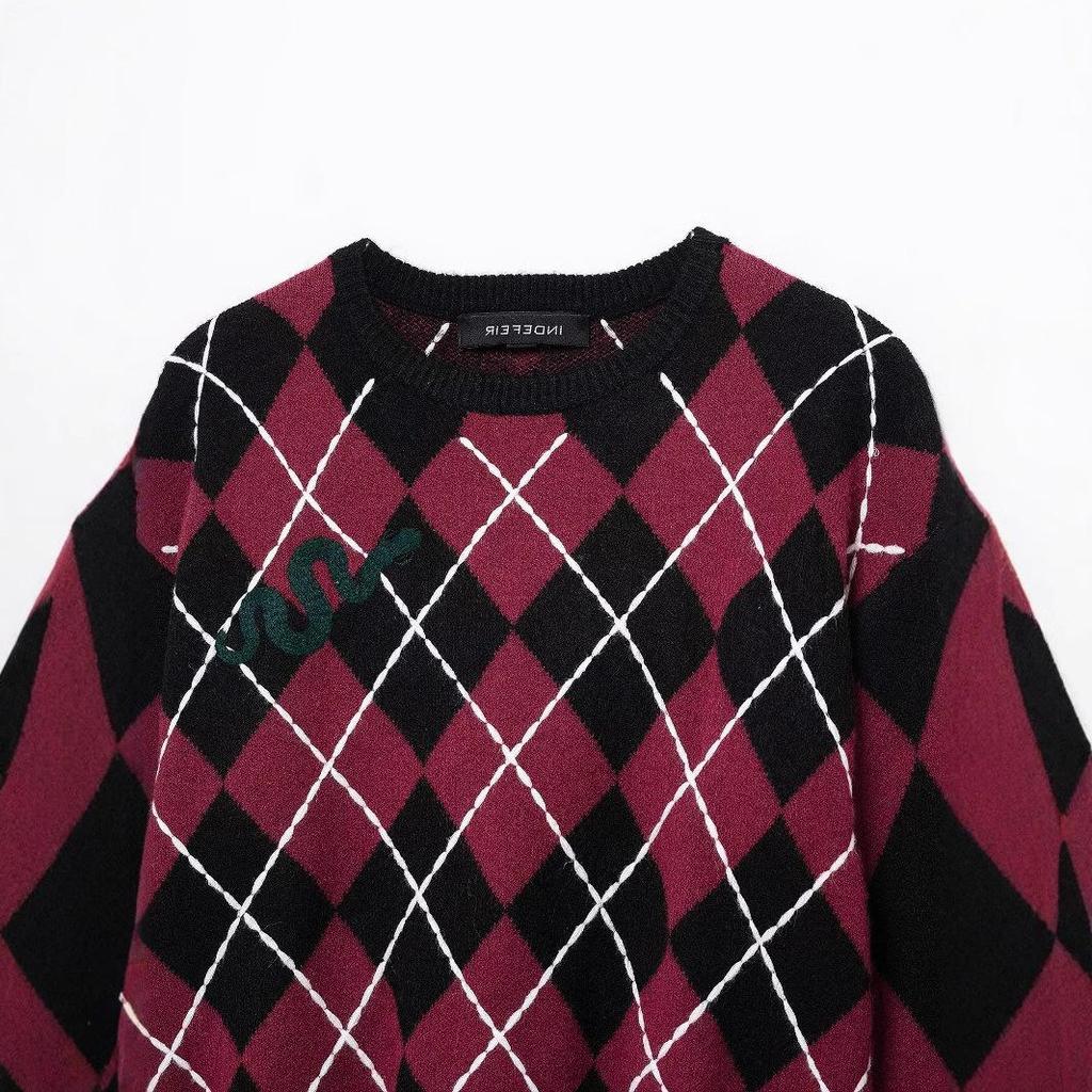 TAOP&ZA Women's Spring Commuting Fashion Diamond Knit Sweater