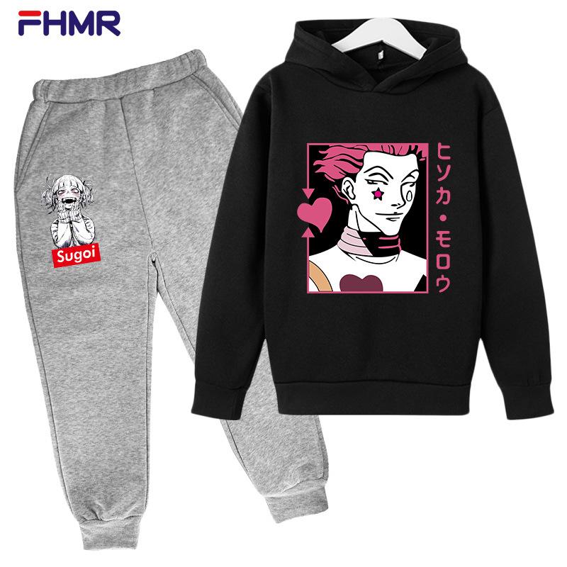 Lovec na plný úvazek Teplý ležérní chlapecký a dívčí svetr s kapucí + dětské kalhoty