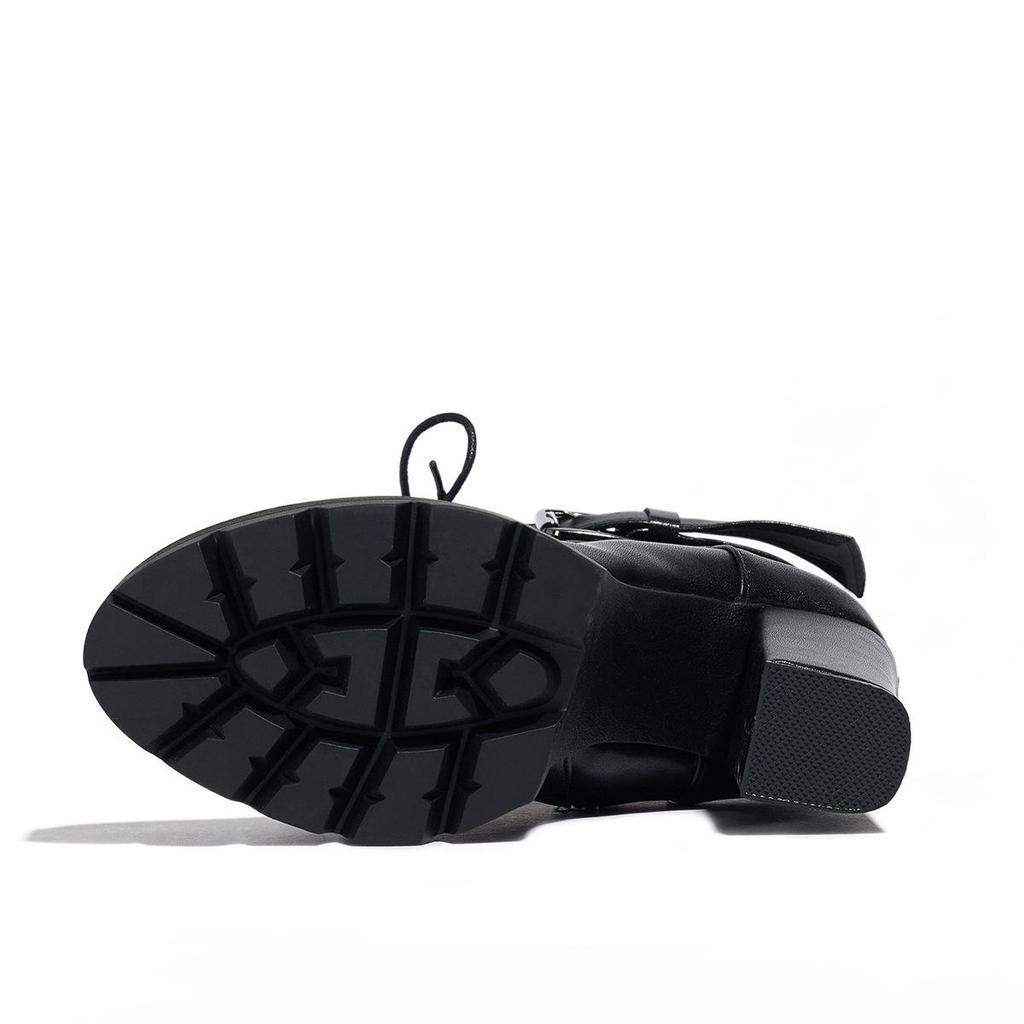 Damen Gothic Plateau High Heel Mittelhohe Motorradstiefel, Stiefel mit dicker Sohle aus Leder, Große Größen erhältlich