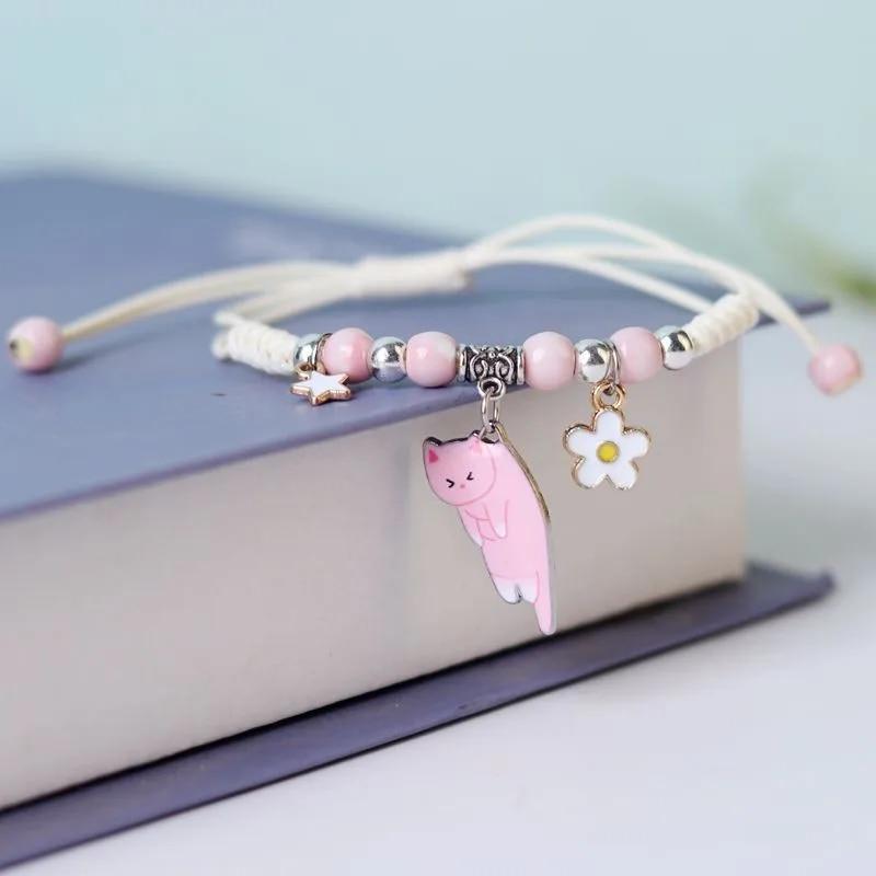 Korean Cute Cartoon Animal Cat Rabbit Flower Bracelet for Girl Kids Women Fashion Charm Student Friendship Bracelets Jewelry