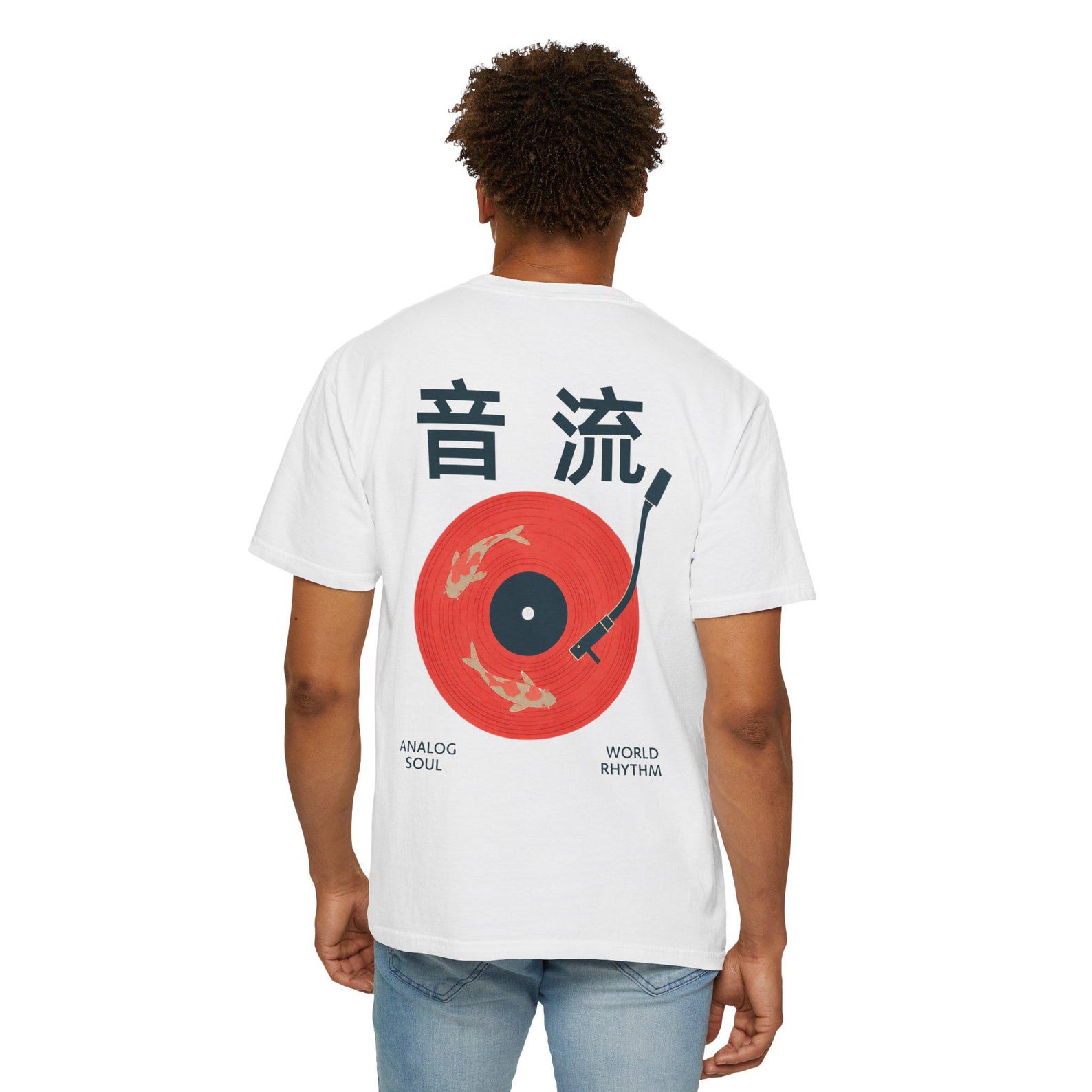 Japanese Vinyl Record T Shirt, Koi Fish Turntable Tee, Analog Music Lover Shirt, Aesthetic DJ Graphic, Retro Sound Wave Unisex Tee M