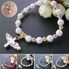 Fashion Angel Wing Cross Bracelet Acrylic Bead Chain Exquisite Religious Gift