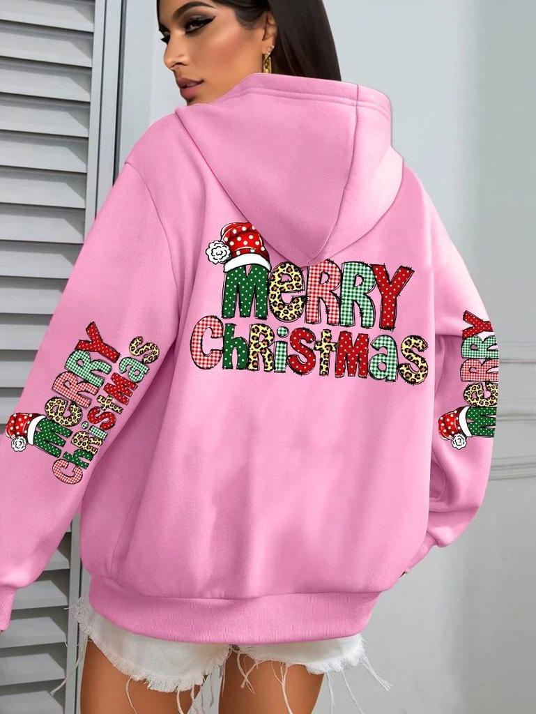 Felpa Colorata da Donna con Scritta 'Merry Christmas' e Tasca per l'Autunno