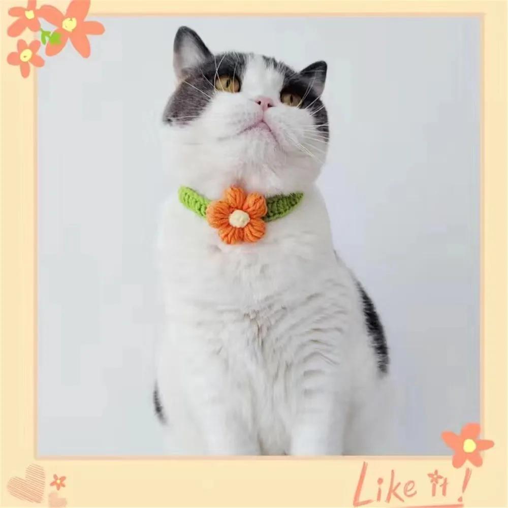 Adjustable Wool Necklace in Crochet for Dog and Cat, Kawaii, Flowers, Pet Neck Accessories, Puppy, Kitten, Scarf, Bow Tie, Pet Gift