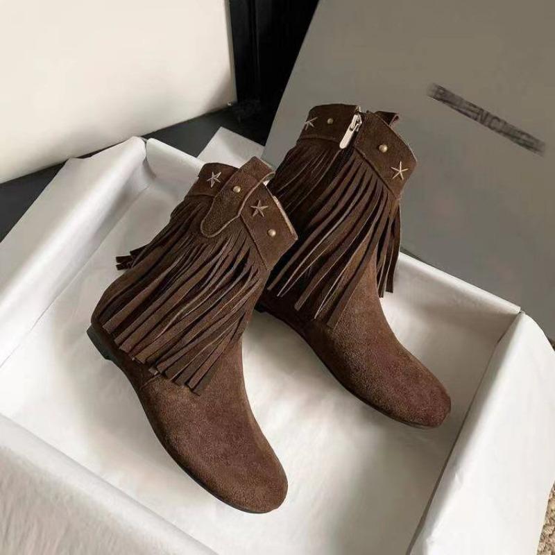 Neue Damenmode Stiefel Fransen Bequeme Flache Einfarbig Wildleder Reißverschluss Stiefeletten Hohe Qualität Bequeme Freizeitschuhe