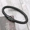 Men's Genuine Leather Woven Bracelet with Black Magnetic Buckle