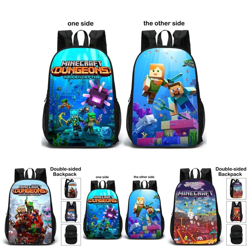 Minecraft School Bag Double-sided Backpack For Students With Decompression Feature