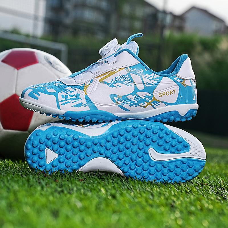 2023 New School Season Children's Football Shoes Rotating Button Boys Short Nails TF Training Football Shoes