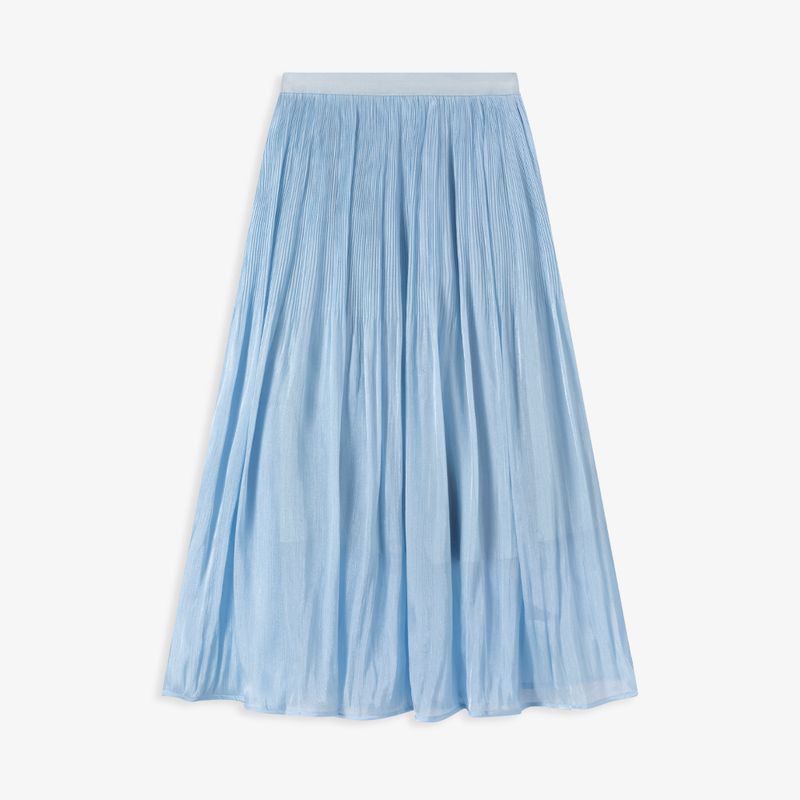 

Aozhi Country Simple and Versatile Tight Waist Pleat Mid-Length Skirt Women s Spring and Summer 5 Colors Glass Yarn Pleat Umbrella Skirt N Light Blue L