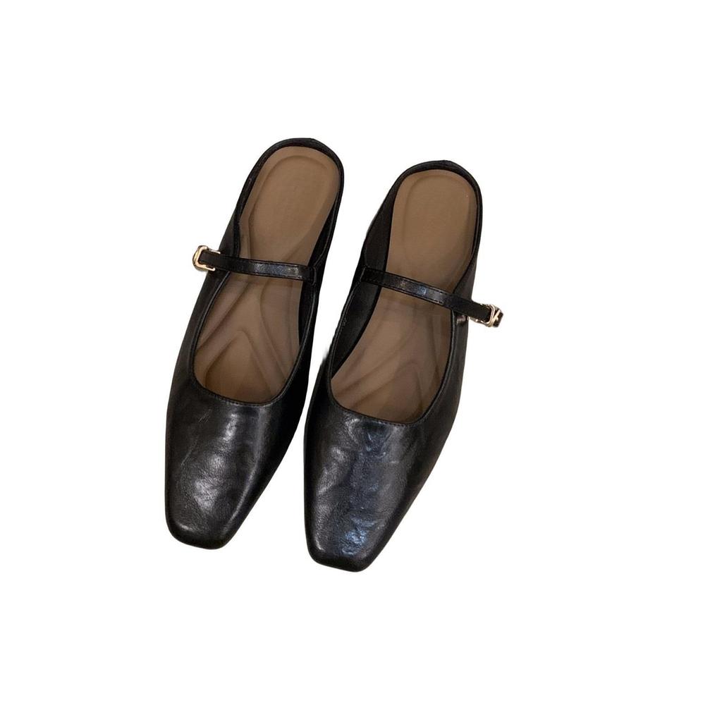 Coarse Heel Silver Bag Head Half Slippers Women's Shoes Wear Mary Jane Half Single Shoes