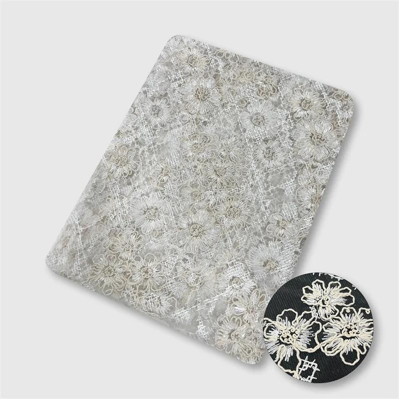 Wide 125cm Latest French Lace Fabric Hight Quality Embroidery Net Lace Fabric for Bridal Couture Evening Gown Material 5 Yards