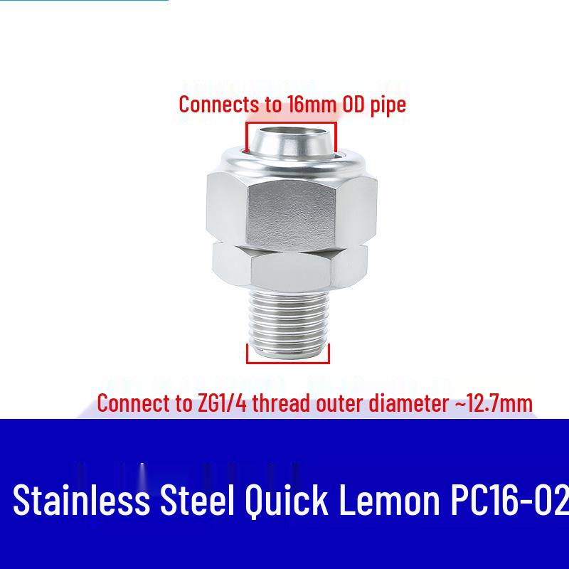 304 Stainless Steel Pneumatic Quick Connect Fitting for Air Hose and PTFE Tube, PC8-02.