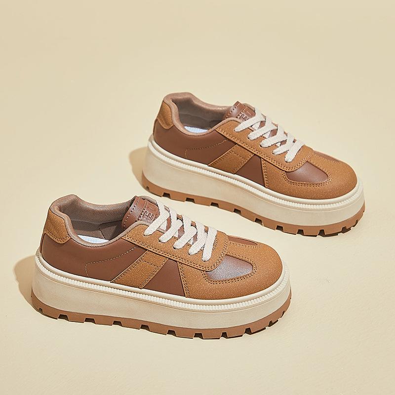 Dámské robustní tenisky na platformě Běžné vycházkové boty z PU kůže pro ženy Protiskluzové šněrovací běžecké tenisky Pohodlné tenisky jaro podzim