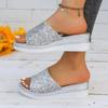 Fashion 2024 New Women Slippers Summer Light Weight Leather Shoes Women Platform Open Toe Crystal Slippers Women Gold Silver Mujer