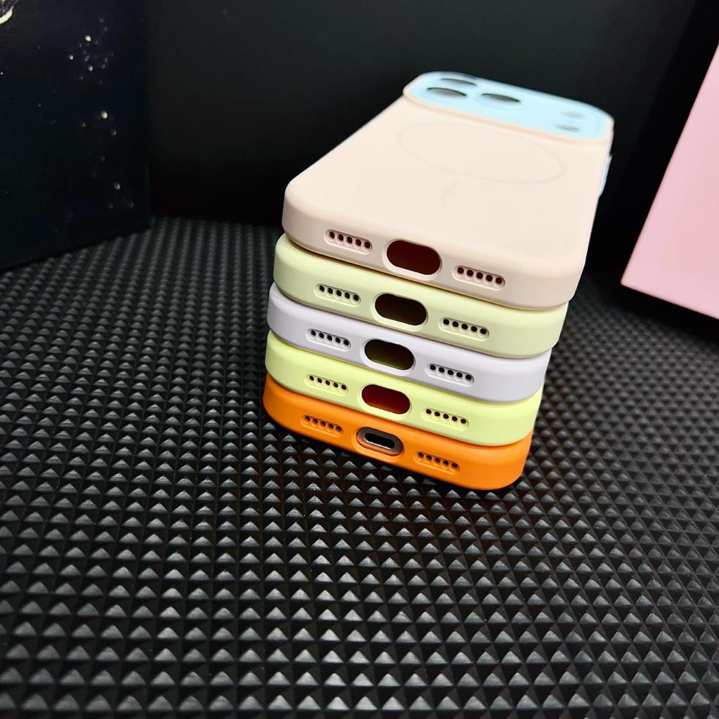 Color Block Instant Lens Case for iPhone 16 Pro Max & Apple 17, Liquid Silicone Matte for iPhone 14/15
