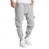 Mens Retro Casual Cargo Pants Loose Multi Pocket Drawstring Long Trousers