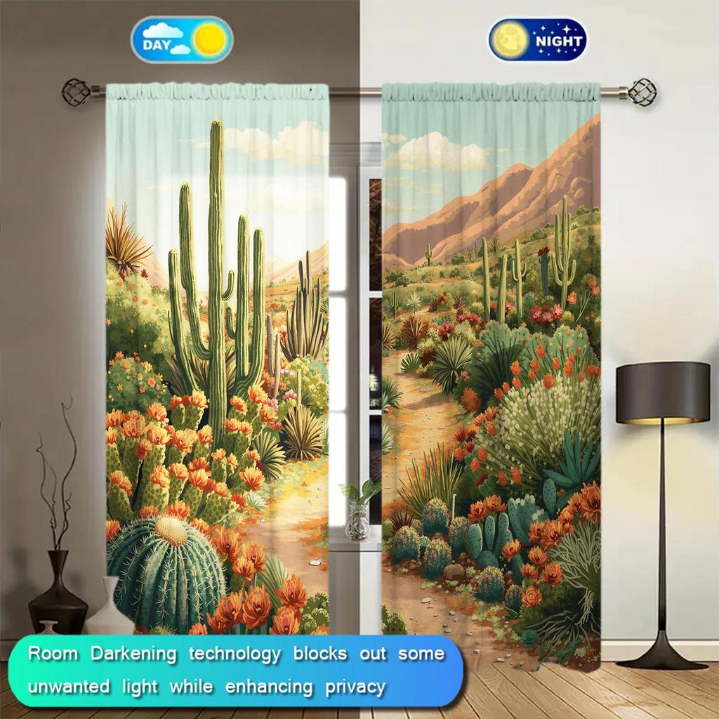 2pcs Desert Cactus Printed Curtain for Home Decor - Shade and Privacy Protection Suitable for Decorating Various Rooms