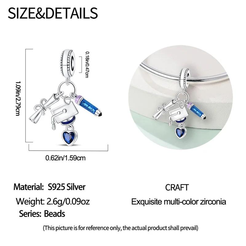 Copper Charms Bachelor'S Cap Graduate Beads Pendant Fit Original Bracelet Diy Bead Gift For Graduation Ceremony