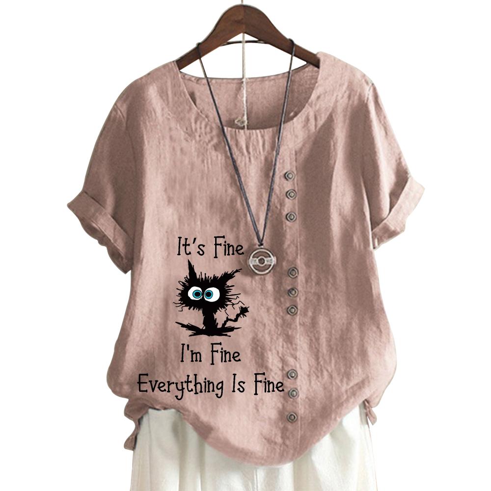 

Модная женская хлопковая футболка с цветочным принтом и пуговицами