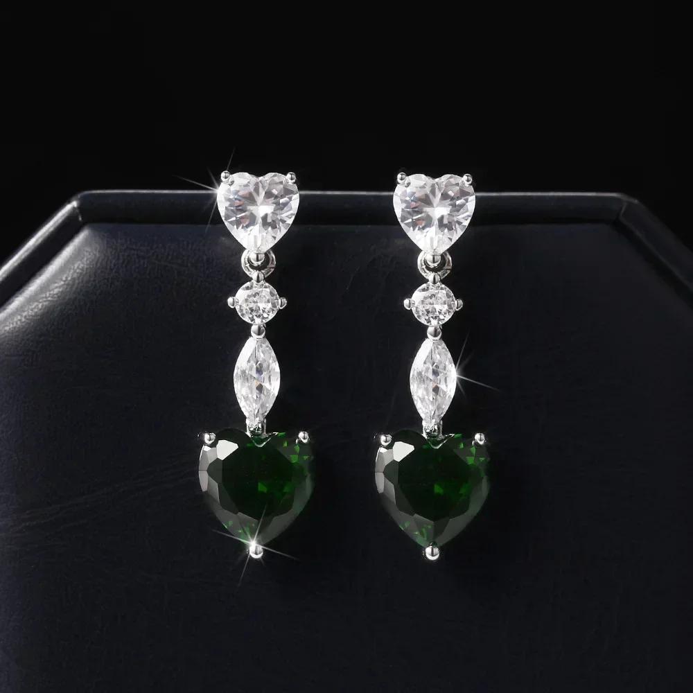 Modische Bankett Elegante Smaragd Zirkonia Ohrringe, Hochwertig Eingelegte Hochzeitsstil Schwingende Zirkon Accessoires