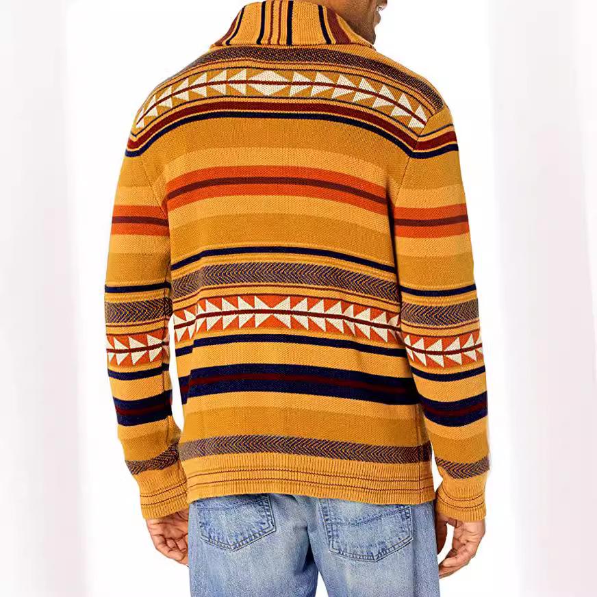 Pánský žakárový pletený kardigan se barevnými bloky BK0041