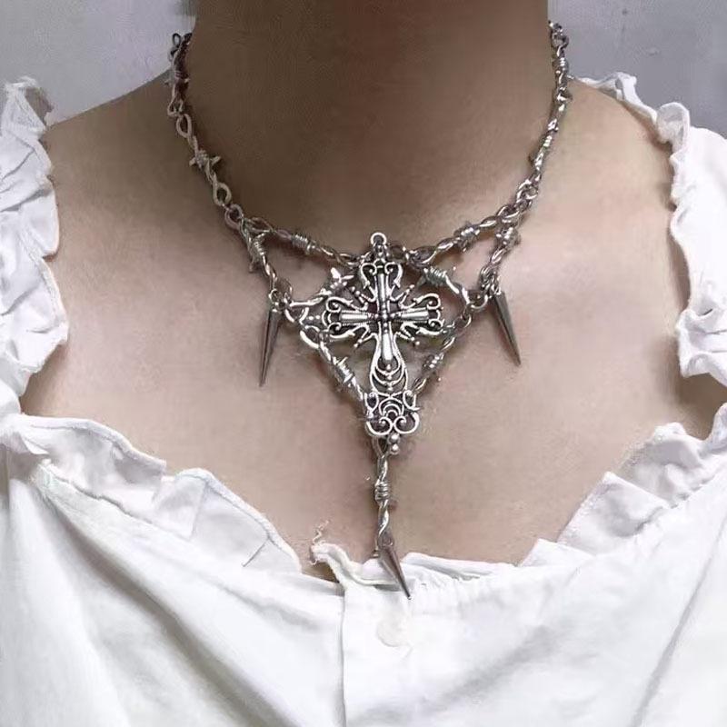 Barbed Wire Necklace Gothic Thorns Metal Barbed Wire Chain Necklace Jewelry for Men Women Y2K Chain