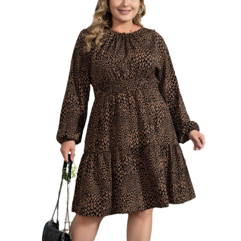 Spring and Autumn Women's Dress Plus Size Printed Long Sleeve Dresses