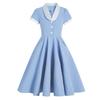 Hepburn-Style Retro A-Line Midi Dress with Contrasting Collar
