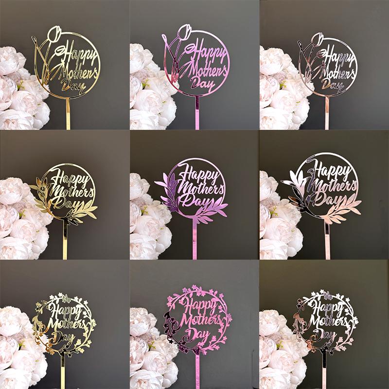 New Happy Mother'S Day Birthday Cake Topper Gold High-Grade Acrylic Mom Party Cake Toppers Mother'S Day Gifts Dessert Decoration