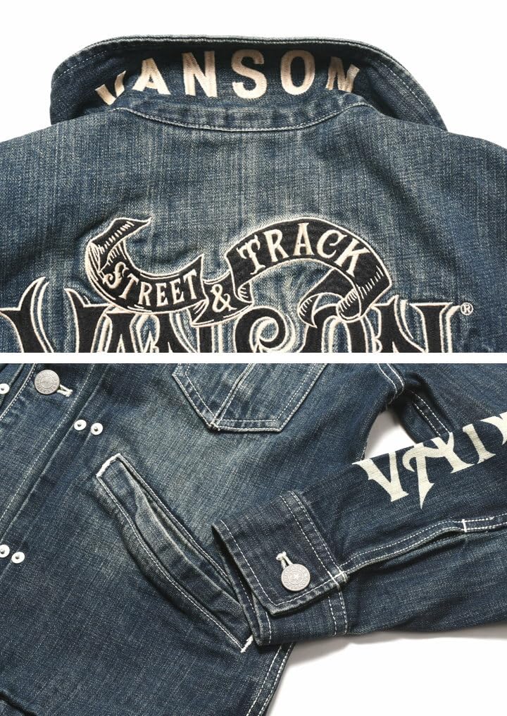 Our jeans Custom Design Logo Embroidery Patch Denim Jacket Distressed Indigo [Banson] store's custom-made & JFV-2302-INDIGO (S, (A))