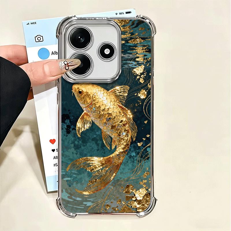 Goldener Karpfen Glücklicher Koi Beschichtung Handyhülle Für Xiaomi Poco X5 X6 X7 X8 Pro Max F8 Ultra F7 M8 M7 M5S Redmi 15C 15 14C 13C 13 X3 12