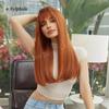 Women's Cross-Border Wigs: Long Straight Hair with Bangs, High-Temp Synthetic, Full Coverage, Available in Black, Red-Brown, Orange, and Pink.