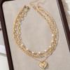 3pcs  Necklaces Elegant Women'S Love Pendant Imitation Pearl Beaded Multi-Layer Chain Party Banquet Jewelry
