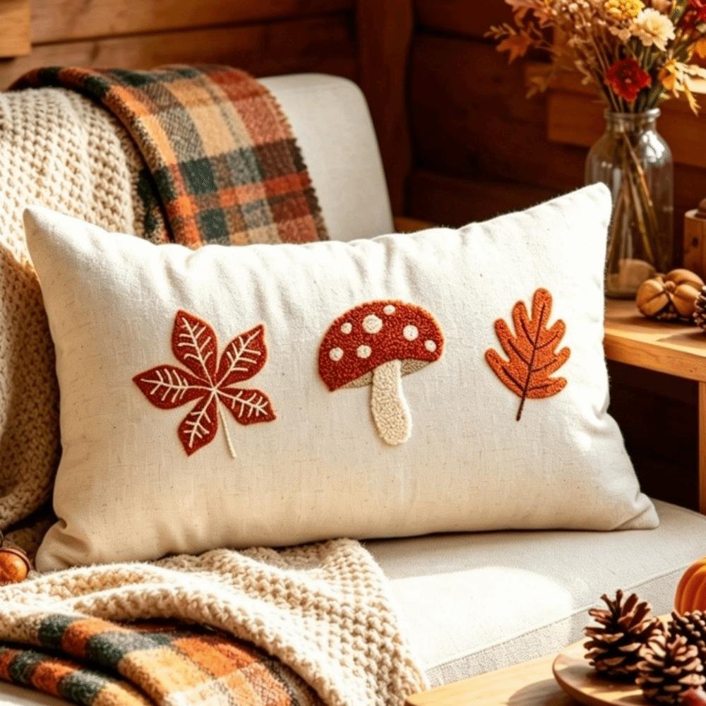 Mushroom Throw Pillow Covers Maple Leaves Autumn Pillowcase New Cushion Covers Sofa Decor